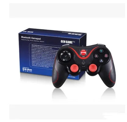 Black and white X3 version wireless Bluetooth game controller for Android phones with mobile phone clip.