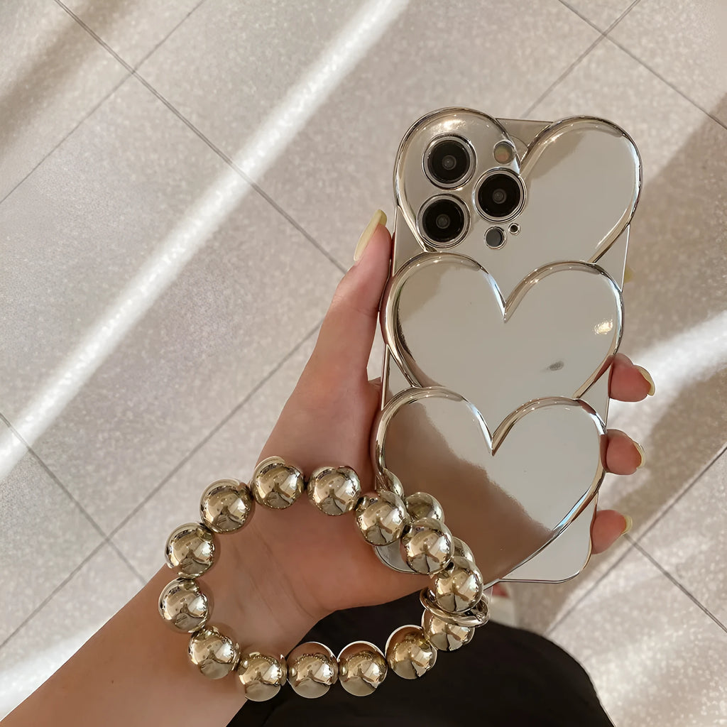 Electroplating love heart pattern iPhone case in soft TPU material on mobile phone