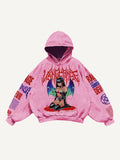 Men's hooded loose retro sweatshirt in thickening fabric, printed design, long sleeves, available in multiple colours