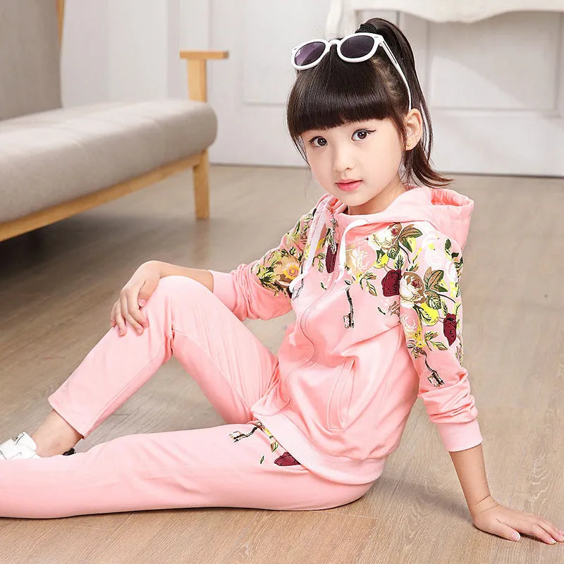 Boys' hooded tracksuit two-piece set in pink, red or yellow colours