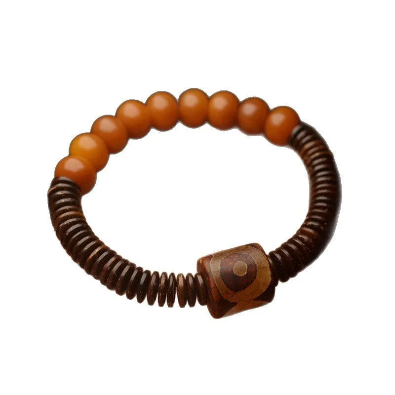 Weathering white corypha umbraculifera bodhi seed bracelet with 8x10mm drop-shaped beads in natural style