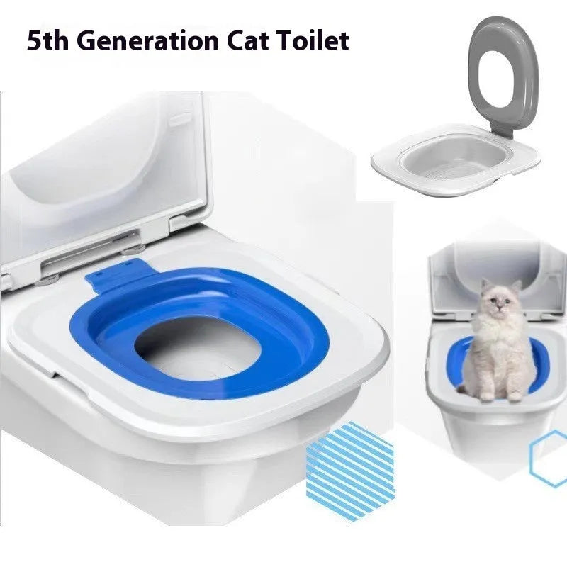 Fifth generation cat toilet trainer in grey, green, and blue colour options, made from ABS plastic.