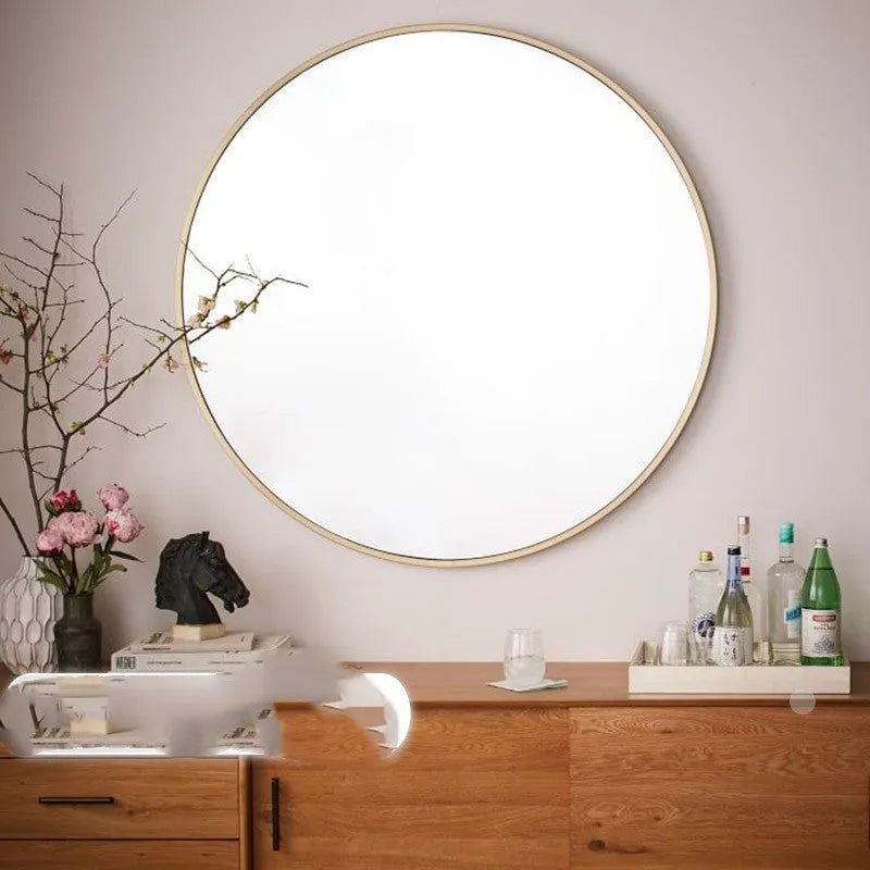 Round iron wall hanging bathroom mirror in black, gold or white colour
