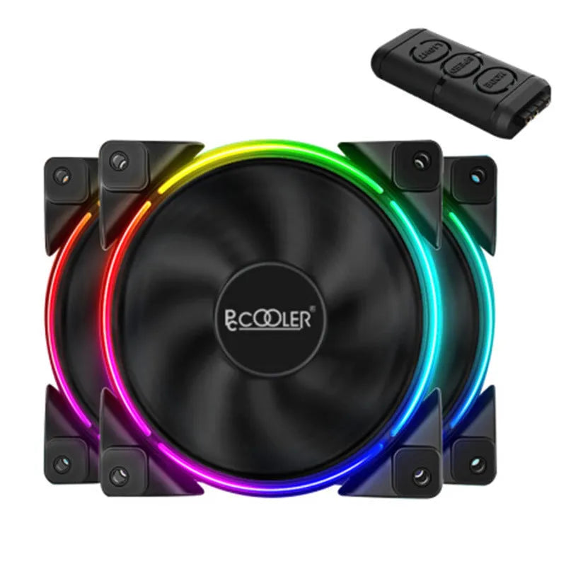 Set of three black 120mm ARGB PC cooling fans with illuminated blades.