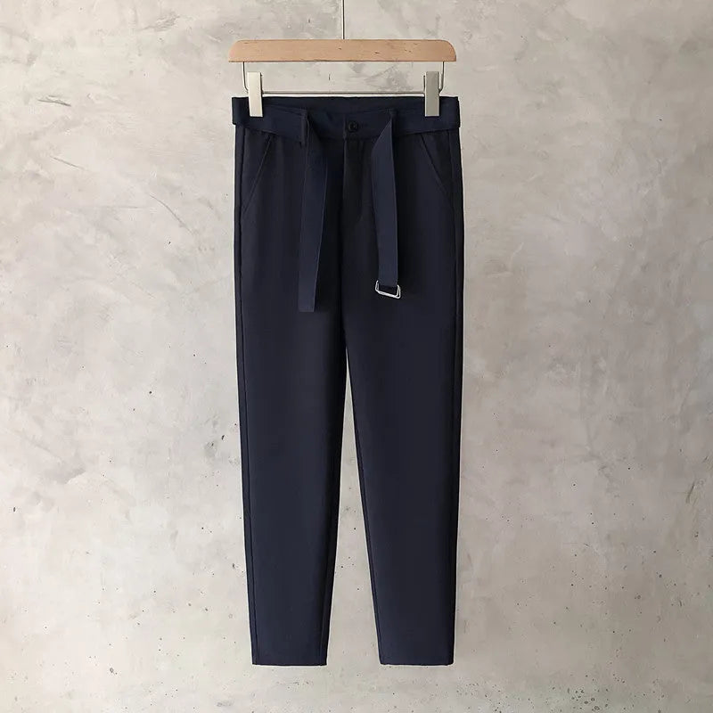 Boys slim straight wool blend trousers in neutral colours with tapered leg design