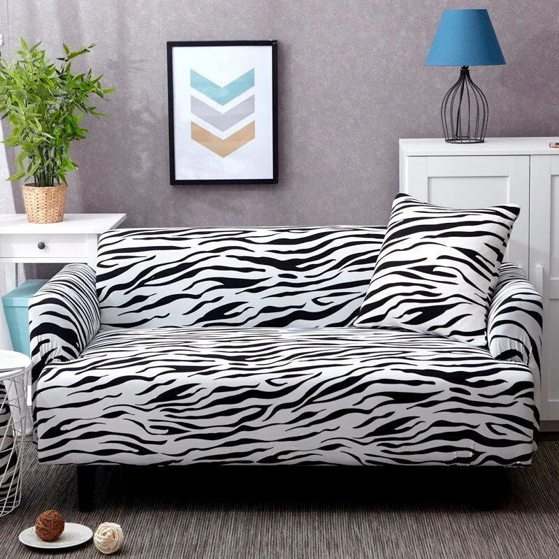 Elastic all-inclusive polyester sofa cover with striped pattern in modern simple style