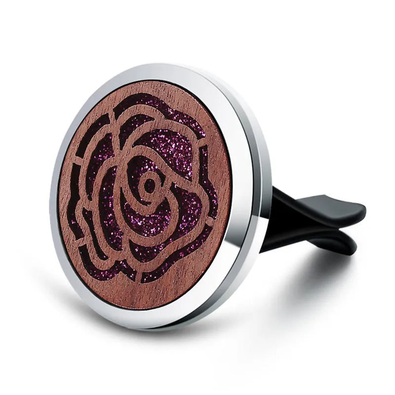 Round alloy wood car aromatherapy clip for air freshener discs with incense holder