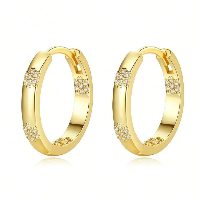 Women's geometric inlaid diamond pattern earrings in gold colour with electroplated copper construction