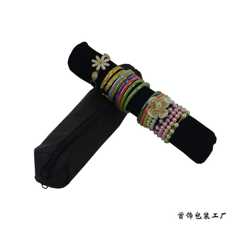 Polyester women's portable bracelet watch buggy bag dustproof storage pouch in black velvet
