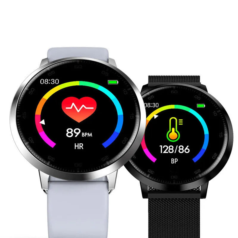 Ultra-thin black smart health bracelet with a 1.3-inch screen and silicone wrist strap.