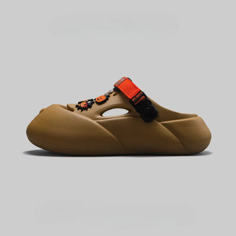 Men's grey EVA beach shoes with hole-patterned baotou design for summer outdoor wear