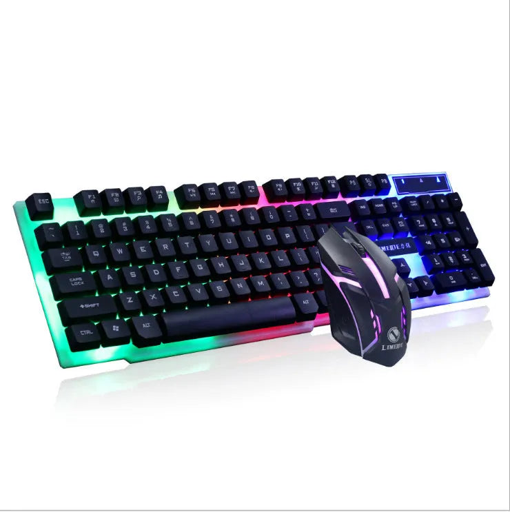 Limei GTX300 white mechanical keyboard and mouse set with backlit keys on a desk.
