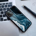 Marble pattern hard plastic phone case for iPhone models showing Black gold and Blue pink colour options