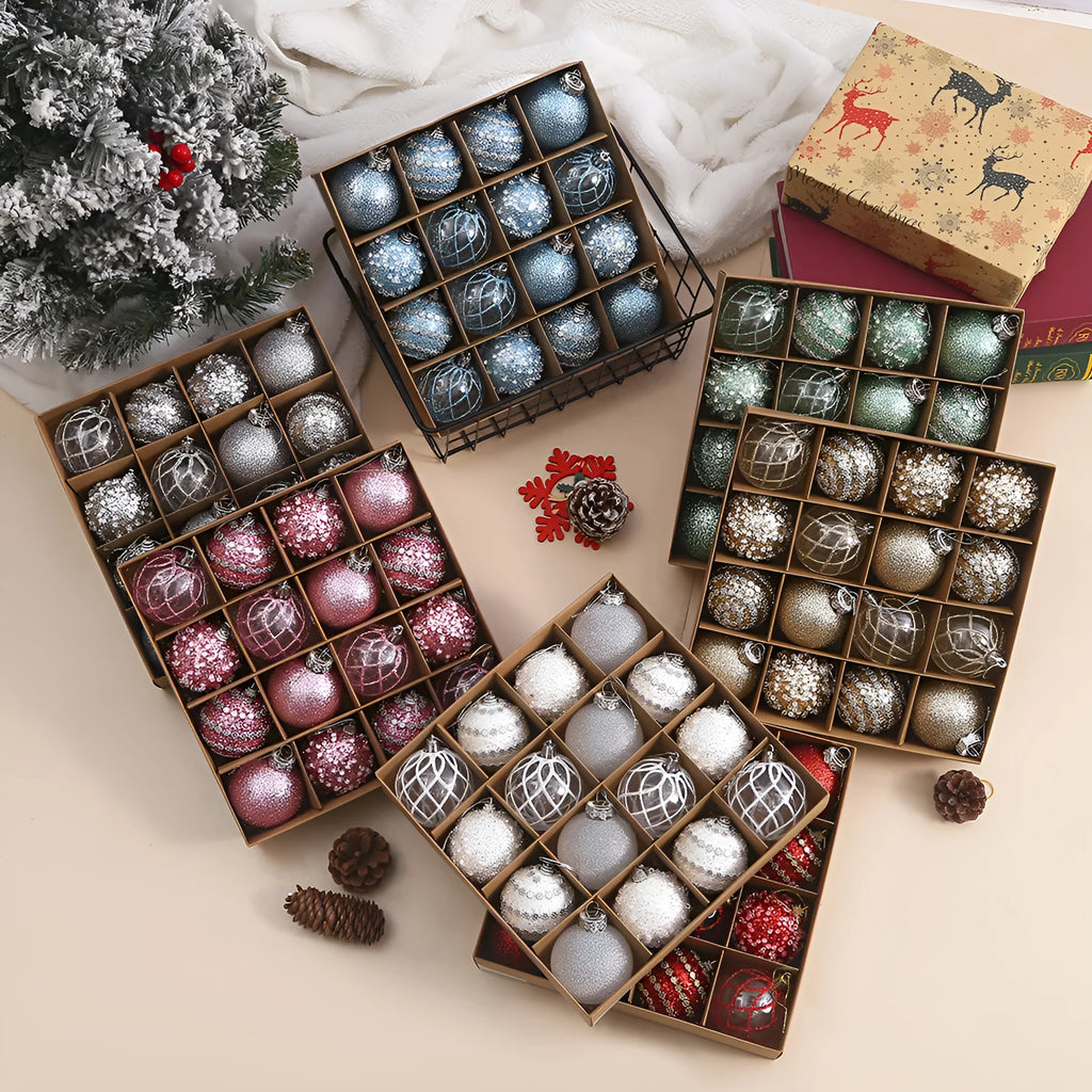 Handmade plastic Christmas tree decoration ball in modern simple design 6cm diameter
