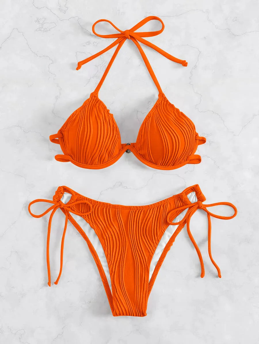 Women's split sexy bikini swimsuit with steel bracket underwire in multiple colour options
