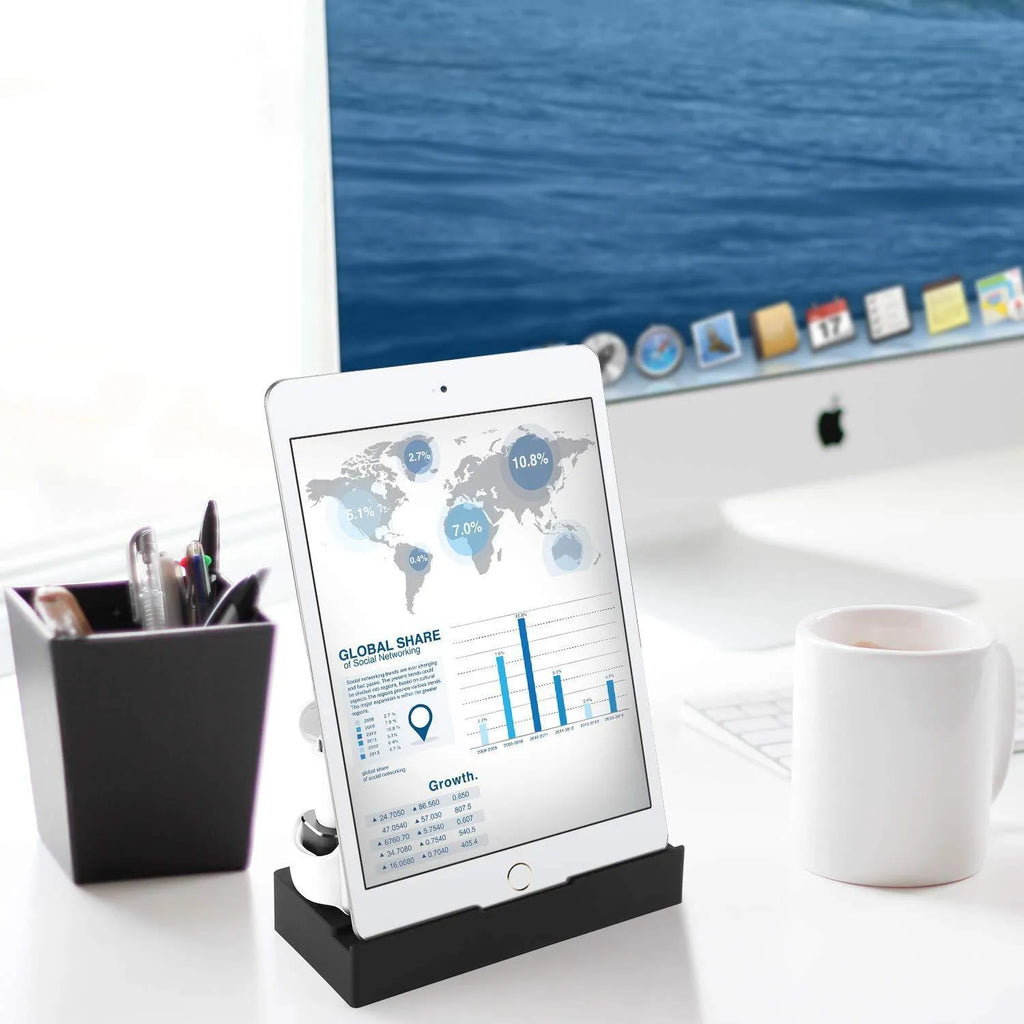 Black eight-port wireless charging bracket with USB ports and fireproof ABS+PC construction