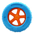 Set of three TPR dog toys: a spiky ball, a barbell, and a tyre, all floating in water.
