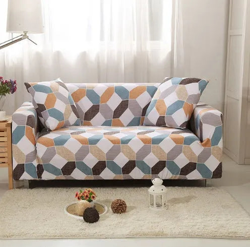 Elastic non-slip sofa cover in a colourful pattern, single seater size 90-140 cm, high-density fabric