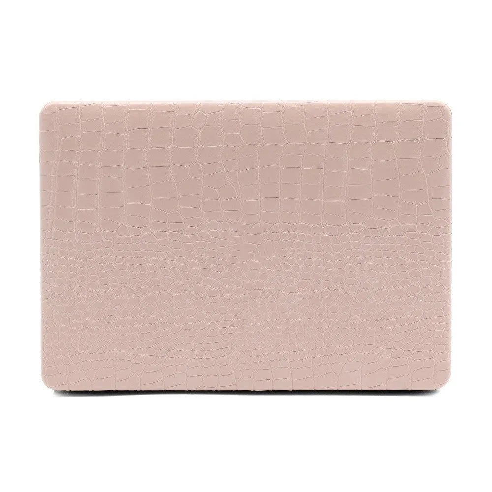MacBook laptop protective case with leather pattern texture and hollowed-out Apple logo in black colour
