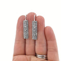 Silver geometric long earrings with carved vine design in retro European style