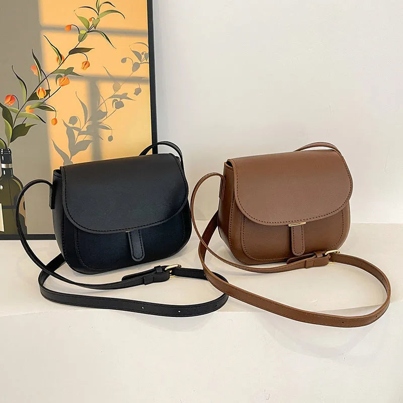 Small square PU crossbody bag for women in black, brown, and coffee with single shoulder strap