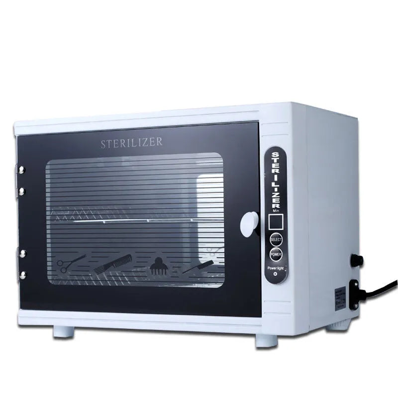 Silver ultraviolet steriliser with stainless steel chamber for salon tool disinfection
