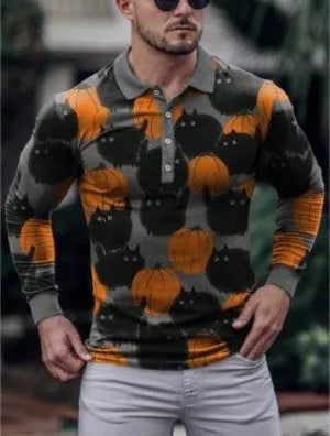 Men's long-sleeved casual top with 3D printed stripe pattern in assorted colours.