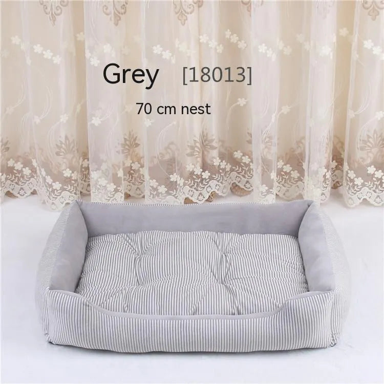 Large dog bed kennel in cloth with brown stripes, available in sizes 45cm to 90cm for pet supplies.