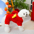 Red cartoon dragon fluffy jacket for small pets with double-sided velvet polyester construction