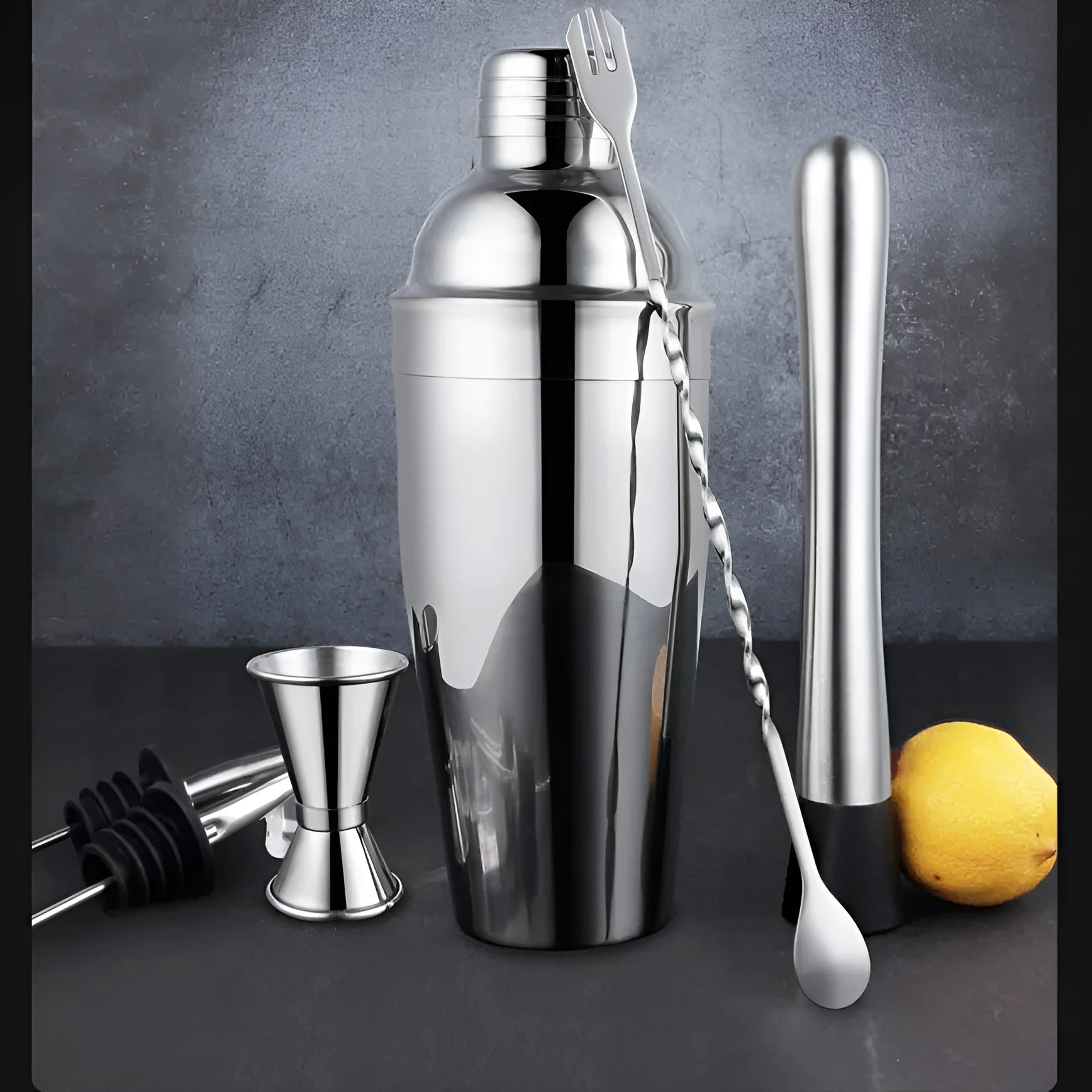 23-piece stainless steel and acrylic home cocktail set with shaker and bar tools