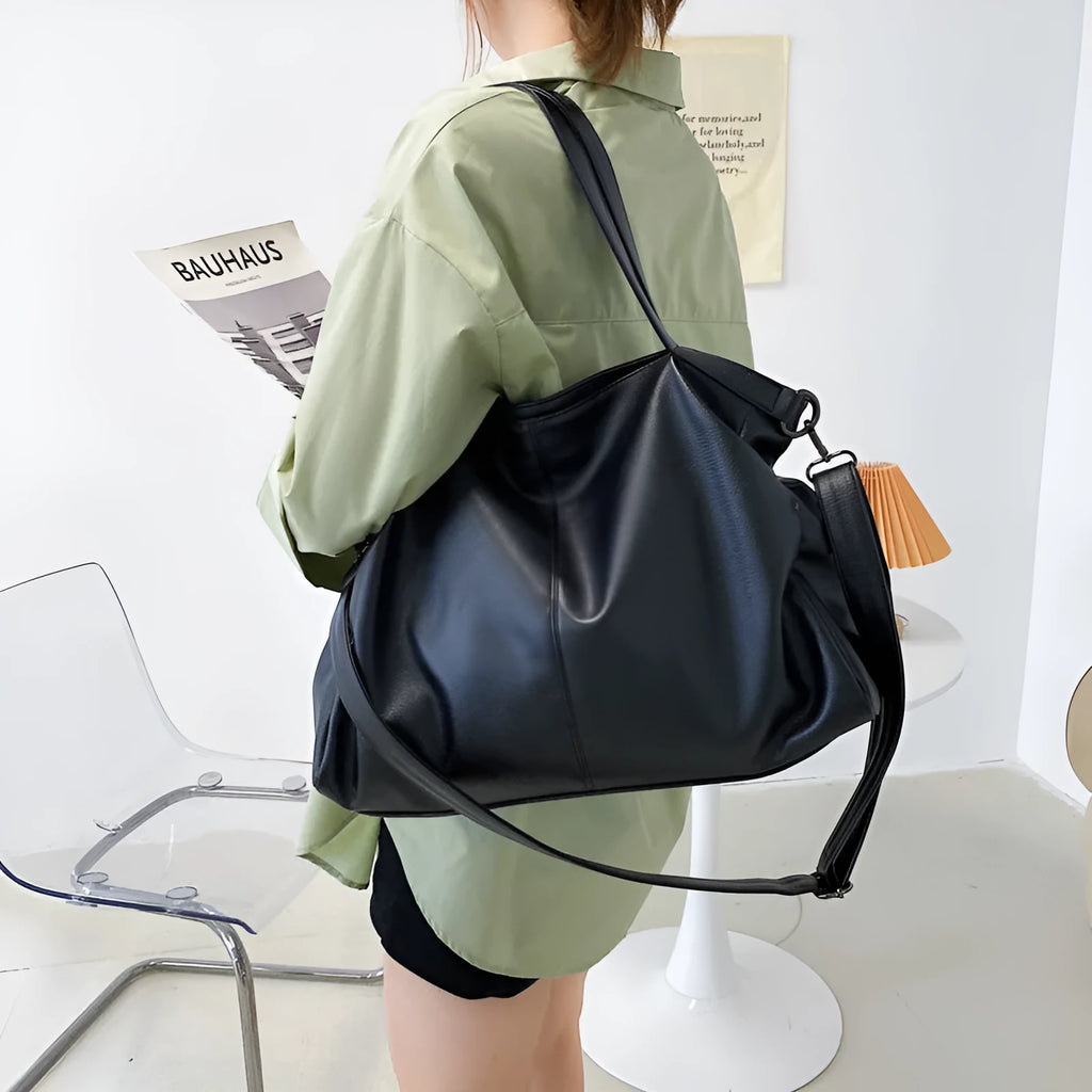 Large soft PU messenger bag in horizontal square shape with adjustable shoulder strap