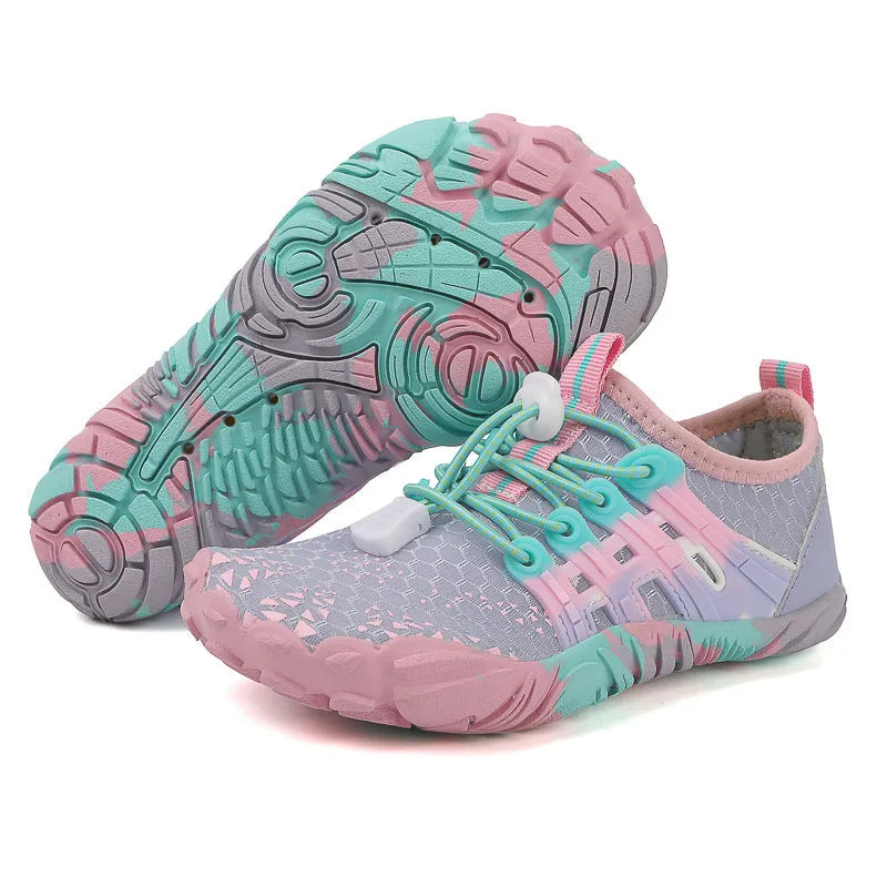 Children's quick-dry hiking wading shoes with air layer upper, rubber sole, available in black, pink, blue, green