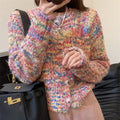 Retro slim fit knitted cardigan sweater in pink and green ice cream colours.