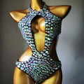 Women's one-piece swimsuit with diamond mesh pattern in nylon fabric