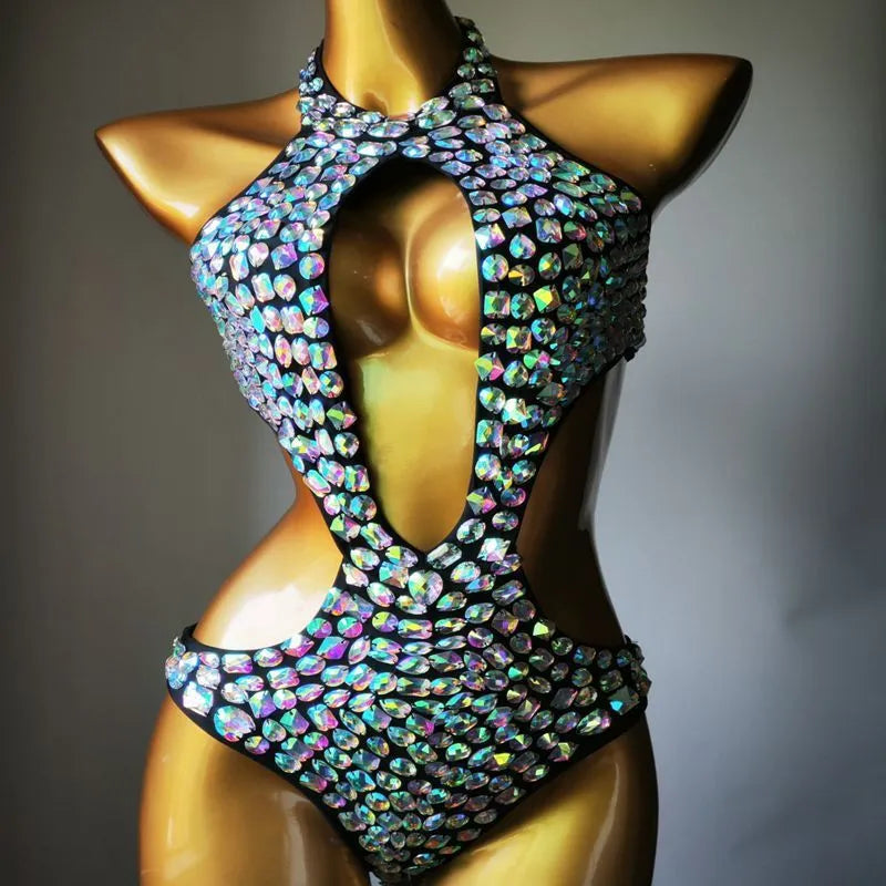 Women's one-piece swimsuit with diamond mesh pattern in nylon fabric