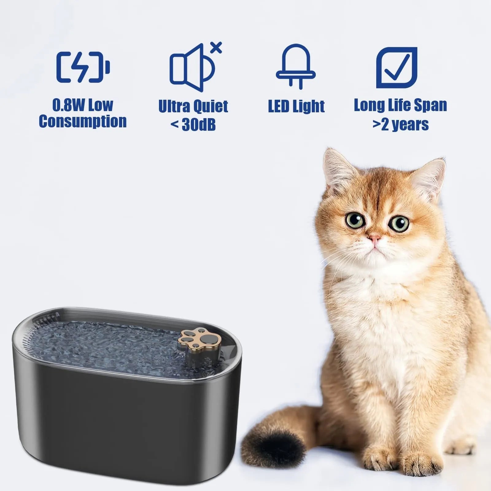 Berlin blue automatic pet water fountain with 3-litre capacity and LED indicator light