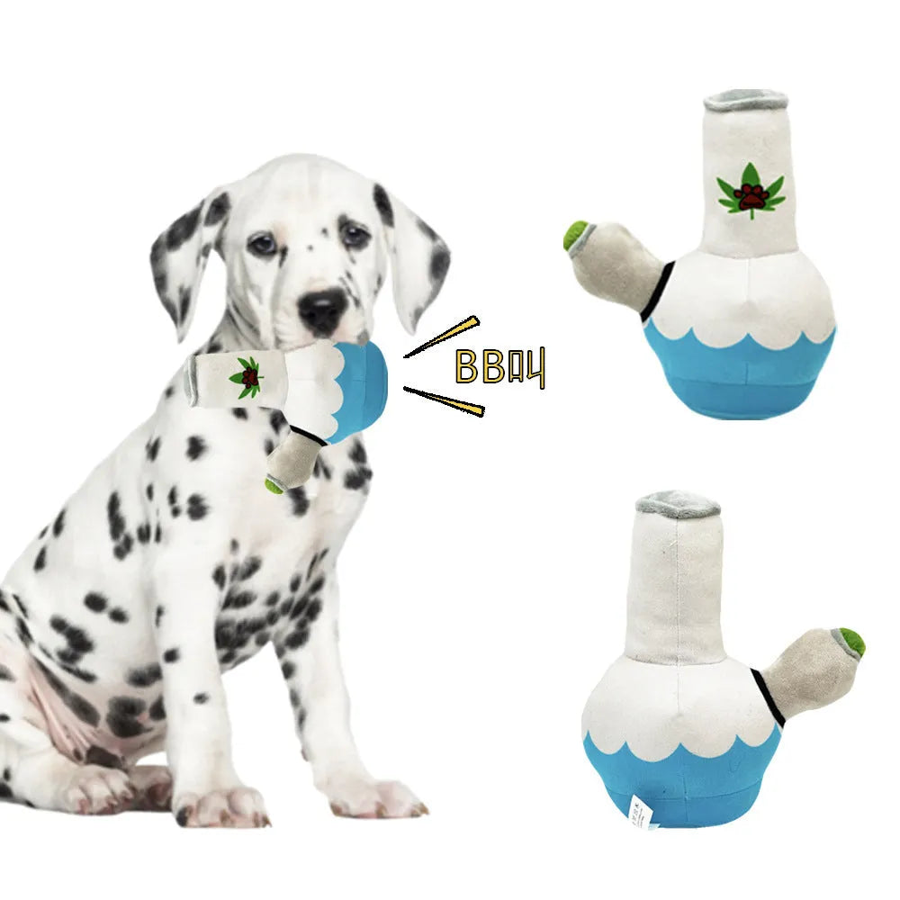 24cm kettle-themed dog plush toy with squeaker in multiple picture patterns