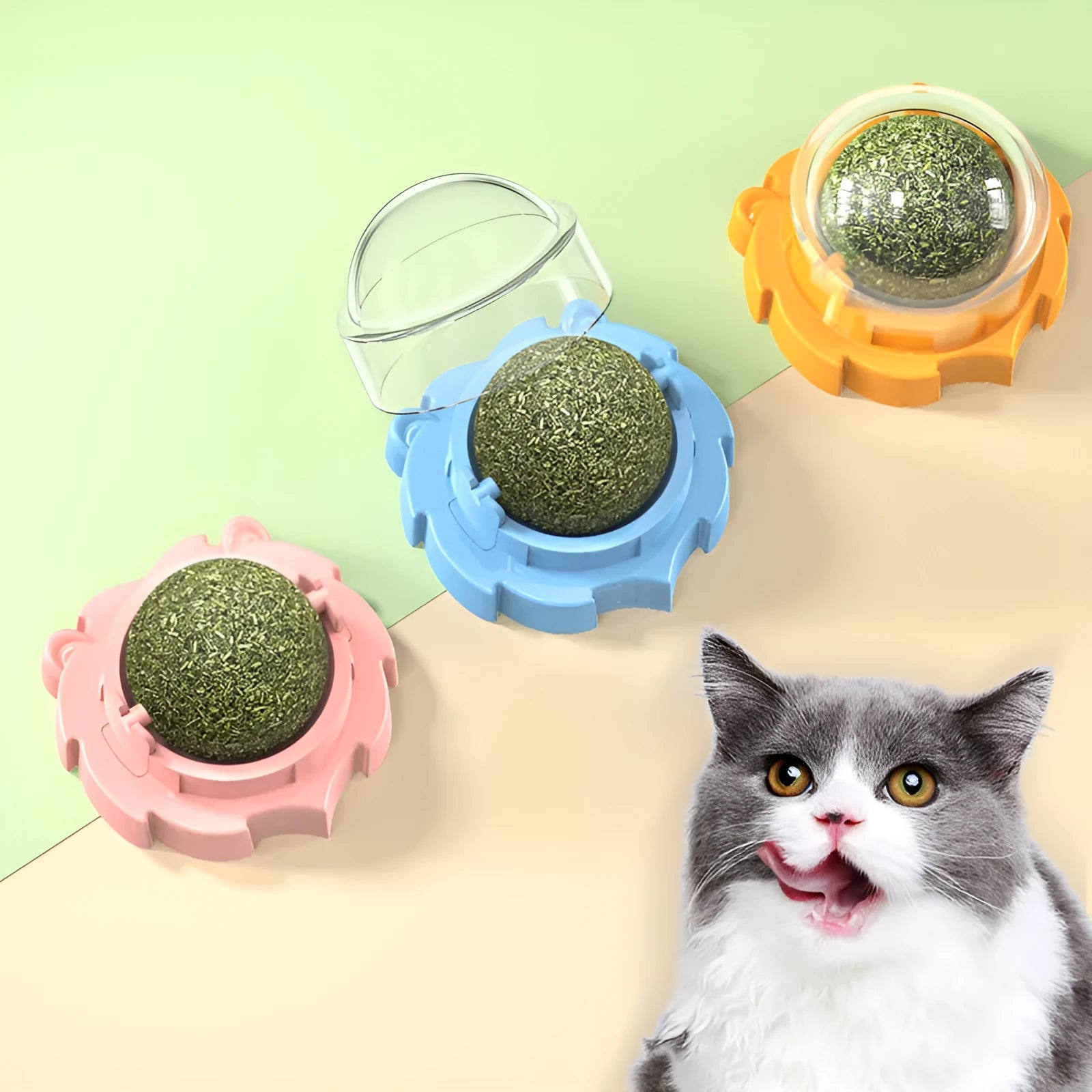 Lion-shaped catnip molar toy in orange, pink or blue colours with paste feature