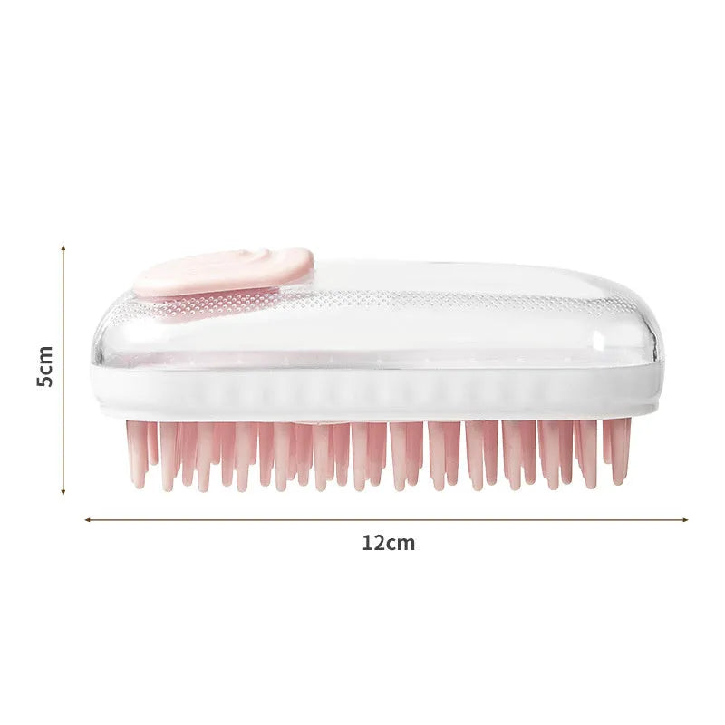 Silicone pet bath brush with soft bristles and ergonomic handle for dogs and cats