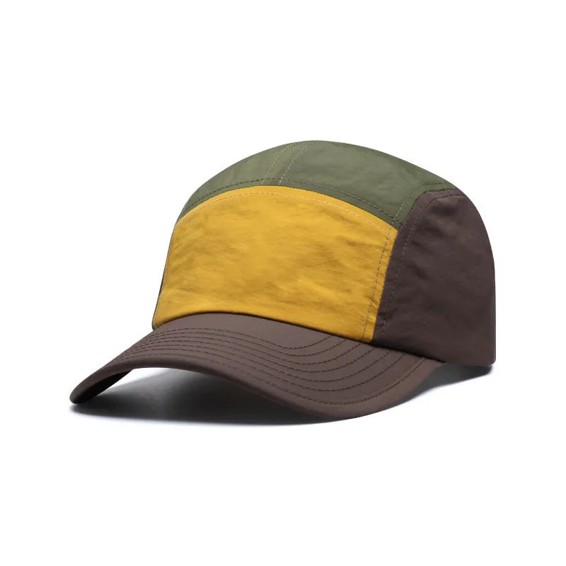 Men's khaki coloured baseball cap with curved brim and adjustable back strap on a solid background.