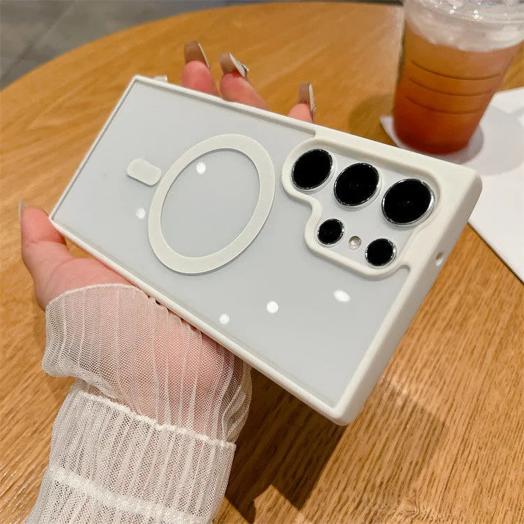 Acrylic magnetic suction phone case for Samsung S24 in antique white with frosted finish