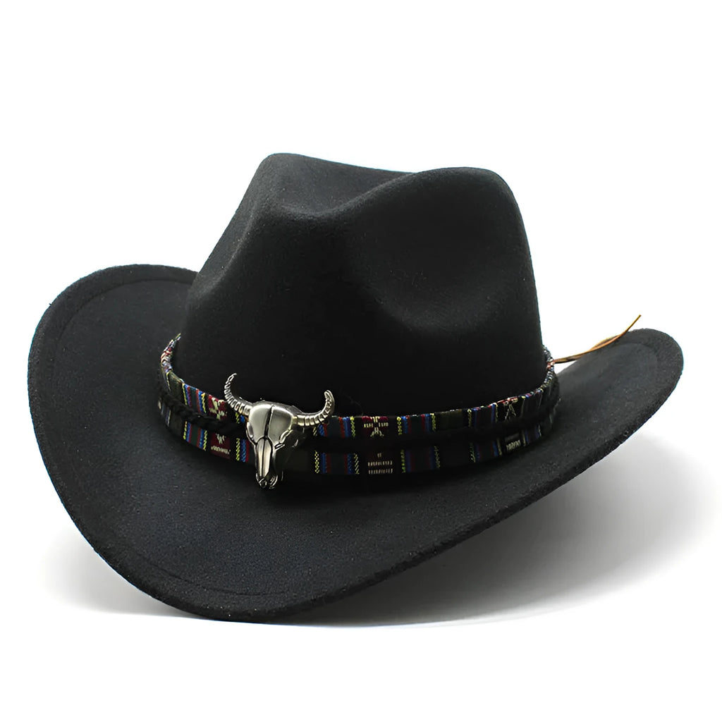 Western-style cowboy hat with a bell-shaped crown in a choice of colours on a wooden peg.