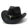 Western-style cowboy hat with a bell-shaped crown in a choice of colours on a wooden peg.