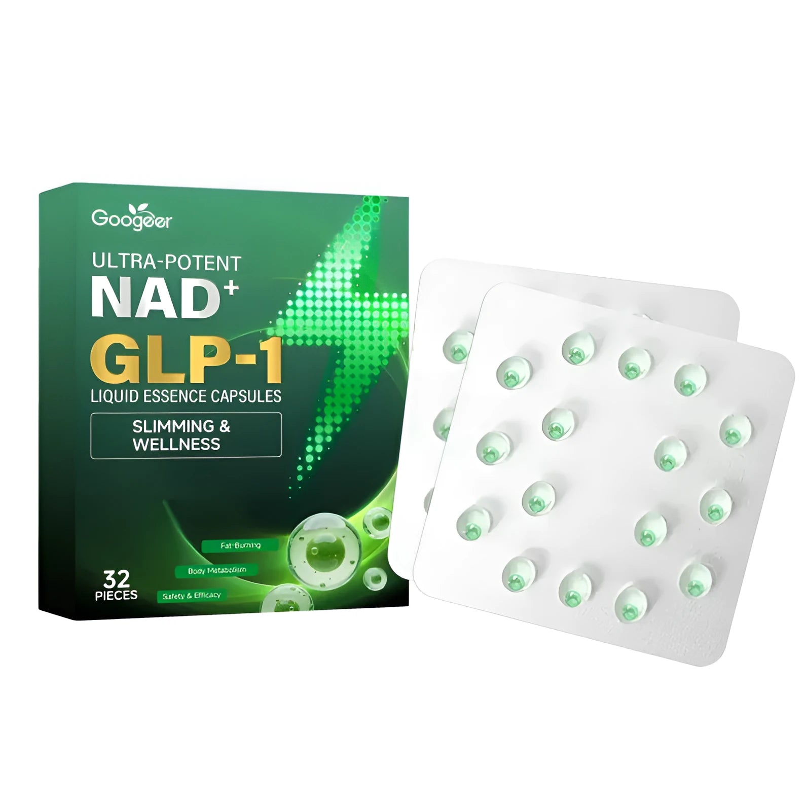 Box of 32 weight control explosive bead supplements with gelatin capsules containing lactic acid bacteria