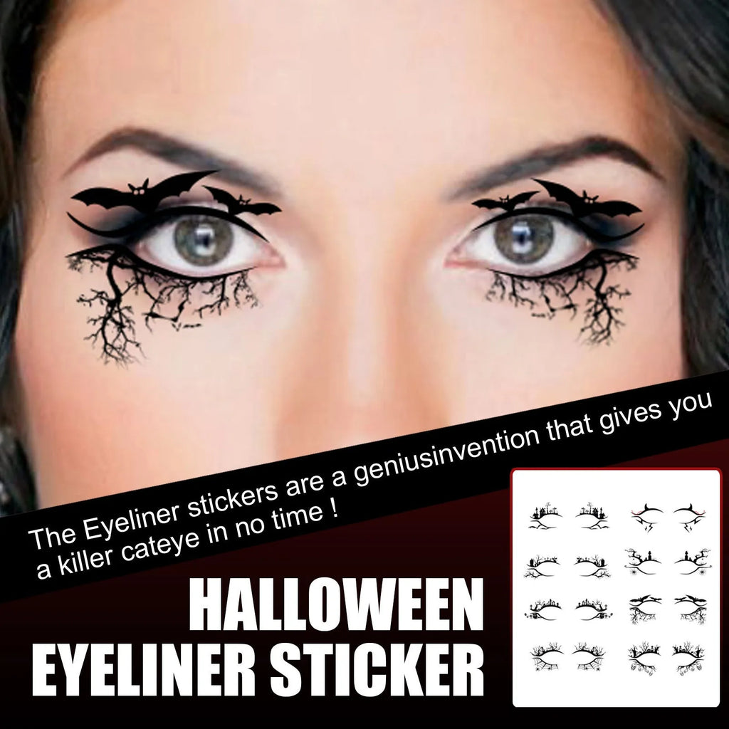 Halloween bat and spider decorative eyeliner stickers set with 8 pairs of temporary cosmetic accessories