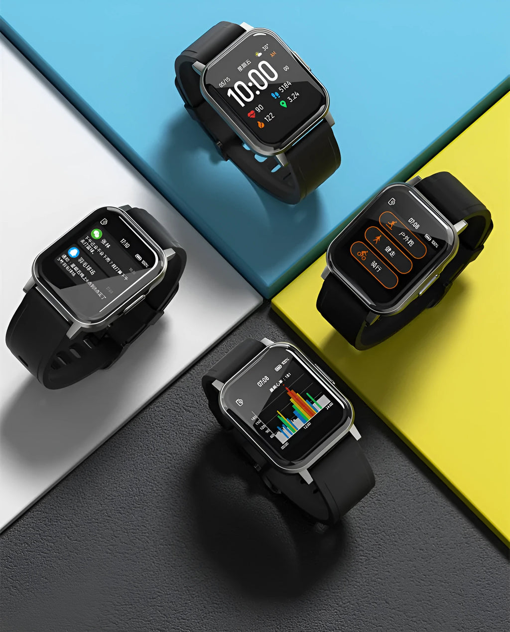 Black waterproof smart bracelet with 1.4 inch HD touch screen on silicone wrist strap