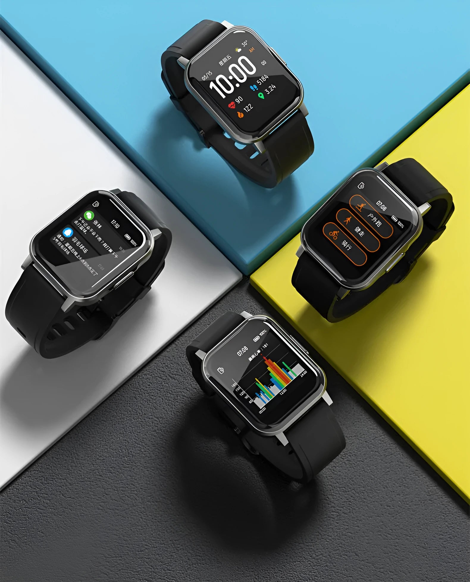 Black waterproof smart bracelet with 1.4 inch HD touch screen on silicone wrist strap