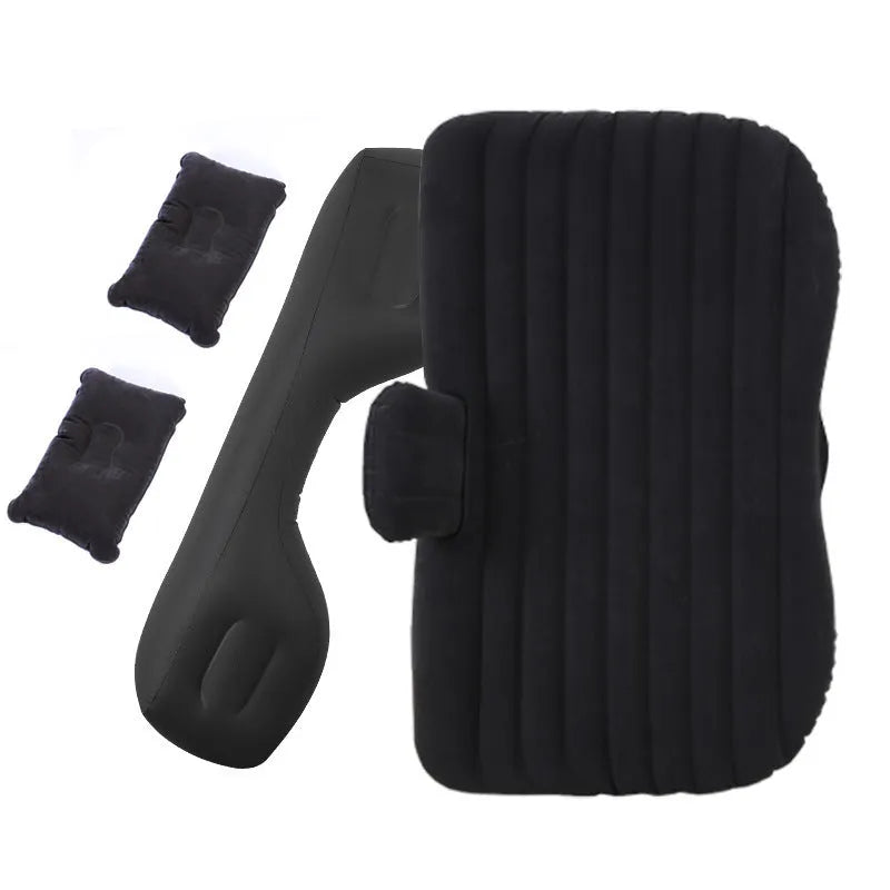 Inflatable car mattress in dark blue with flocking surface and two pillows for SUV camping