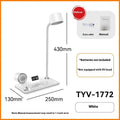 Black wireless charging desk lamp with digital clock display and adjustable LED lighting
