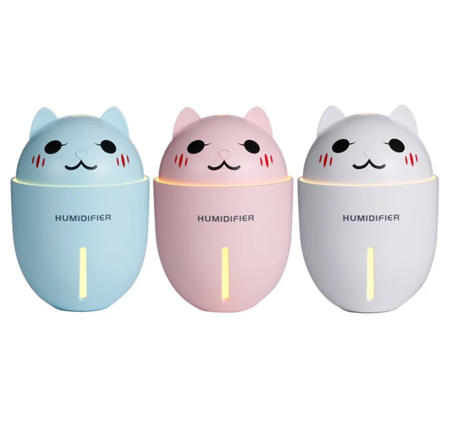 Meng pet cat humidifier in blue with cartoon cat face design and single fog outlet